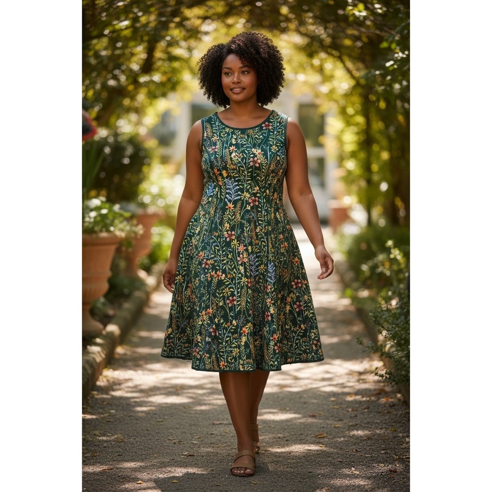 Jason Wu x Eloquii Green Floral Wildflower Sleeveless Midi Dress Spring Summer